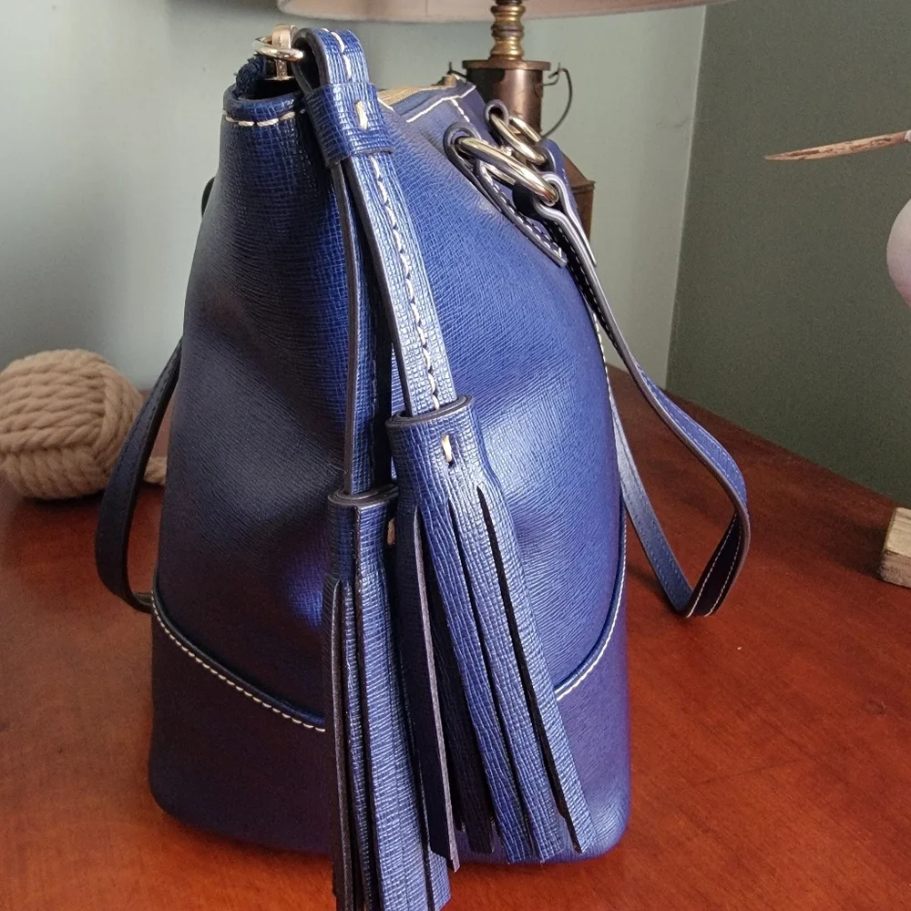 Dooney & Bourke Blue Saffiano Leather Top Zip Shopper Tote Bag